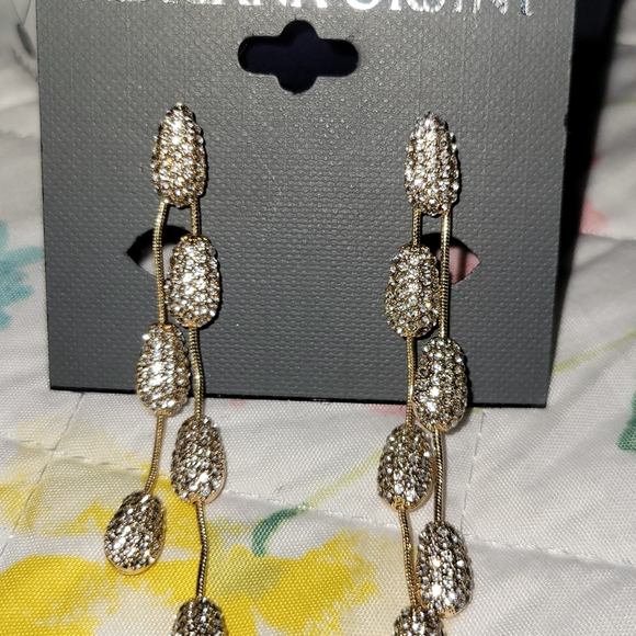 Nadri Gold Pave CZs Drop layered earrings Stunningly Unique 😍 - Picture 2 of 2